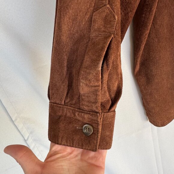 90s Vintage Express Brown Genuine Suede Leather boxy Shacket Jacket - Picture 10 of 14